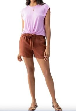 SANCTUARY Shorts Size XXS NEW Always Linen Rich Clay Short Elastic Waist Pockets